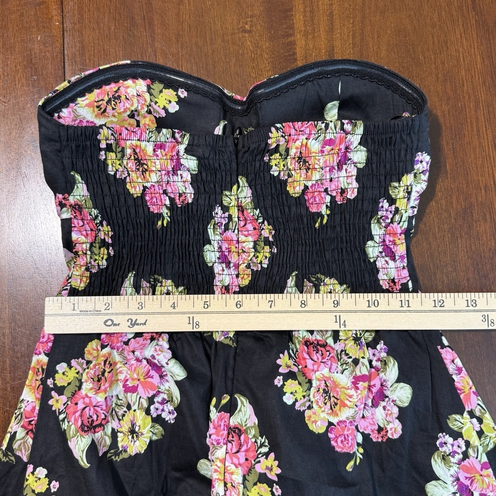 Rue 21 Strapless Moody Floral Fit Flare Dress XS Black Pink Sweetheart Coquette - Picture 10 of 11